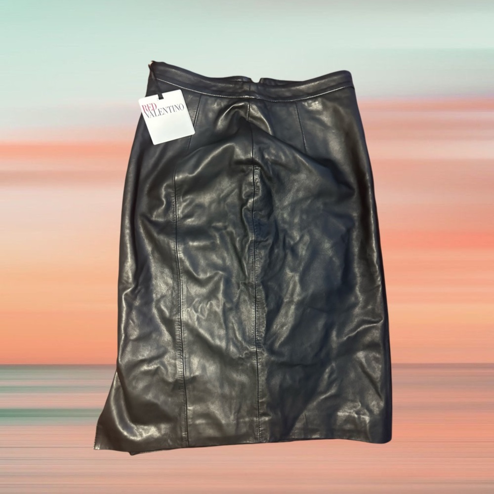 RED Valentino Black Leather Pencil Skirt
